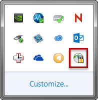 System tray with bottom right item (globe with lock) selected